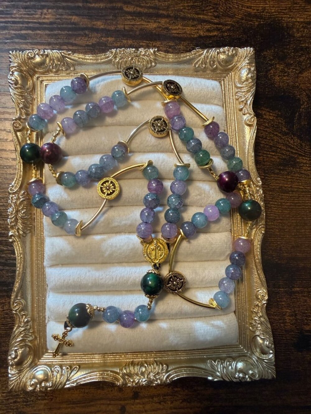 New Lavender & Aqua Beaded Rosary with Gold-Tone Accents – Faith & Serenity